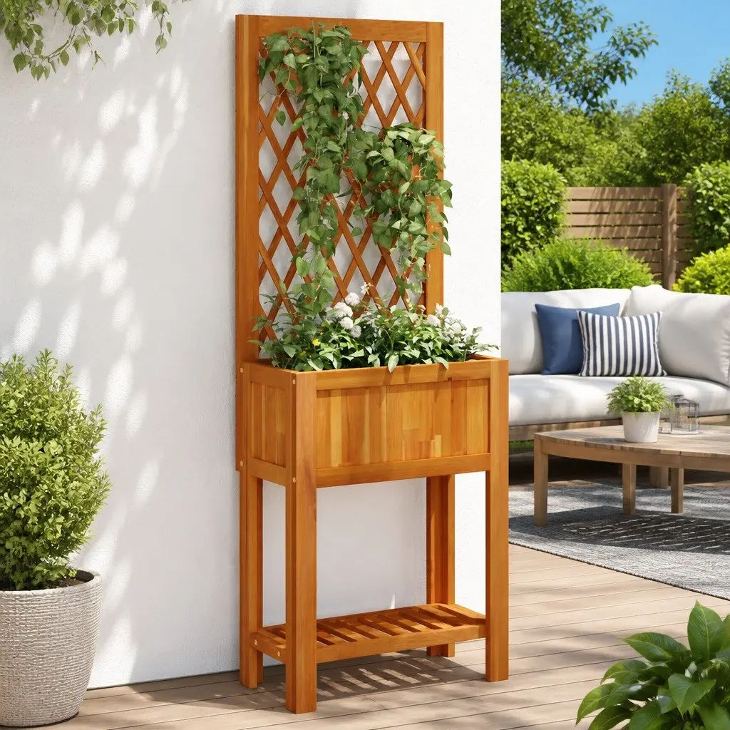 Wooden Planter with Trellis and Shelf 55x29.5x152cm