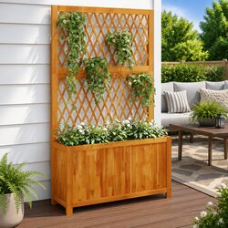 Durable Wooden Planter with Trellis for Climbing Plants