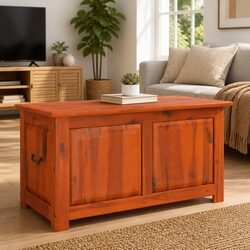 Brown Acacia Wood Storage Chest with Lid for Living Spaces