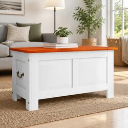 Solid Wood Acacia Storage Chest with Lid in White
