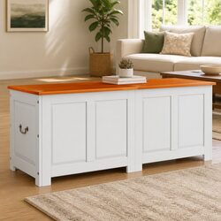 Sturdy Acacia Wood Storage Chest with Lid in White