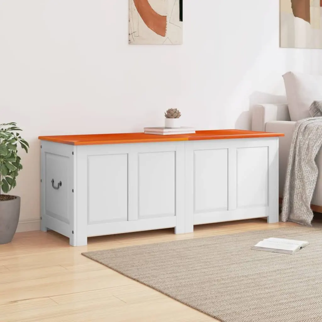Acacia Wood Storage Chest with Lid in White