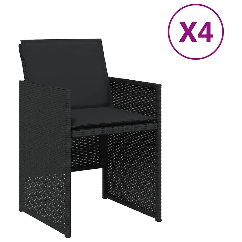 Outdoor Garden Chairs Poly Rattan Black Folding with Padded Cushions 4 Piece