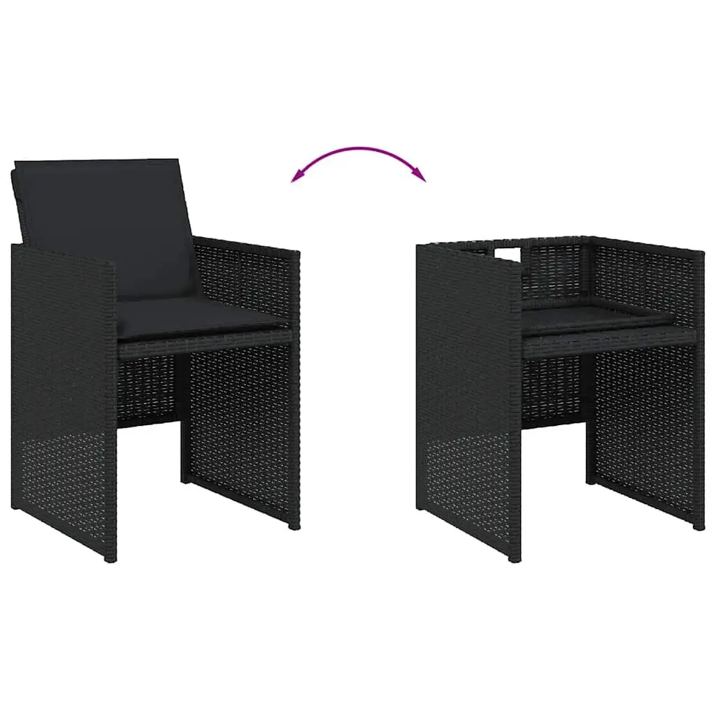 Outdoor Garden Chairs Poly Rattan Black Folding with Padded Cushions 4 Piece
