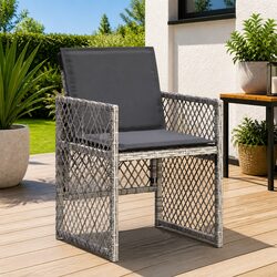 Outdoor Garden Chairs 4 pcs Grey Poly Rattan with Padded Cushions Flap Backrest