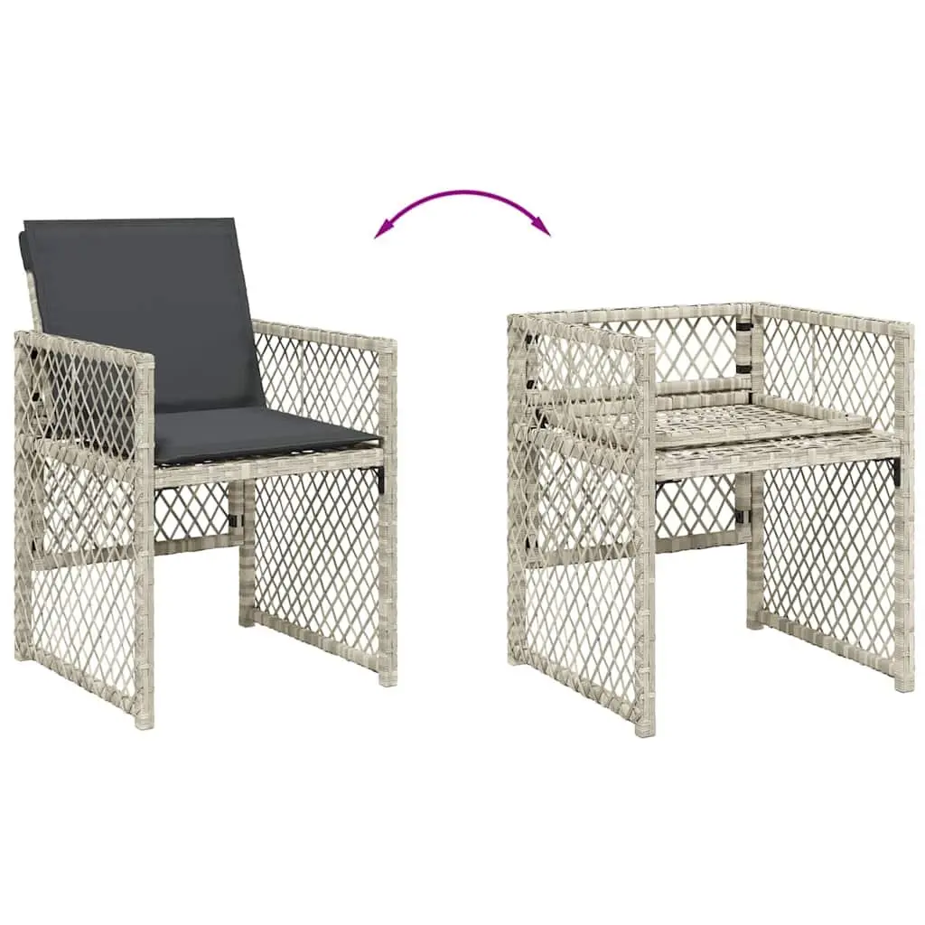 Garden Chairs PE Rattan Folding Outdoor Seating with Cushions Grey Set of 4