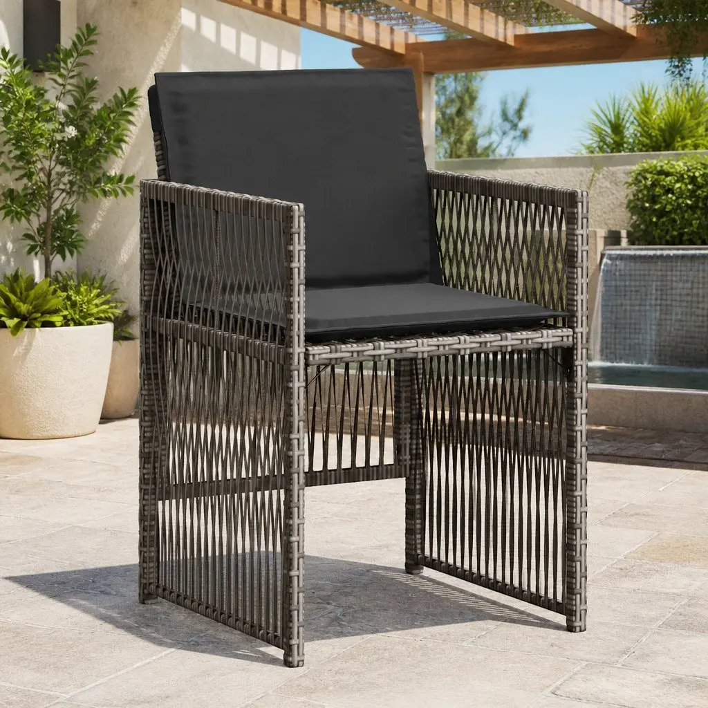 Set of 4 Grey Poly Rattan Outdoor Garden Chairs with Cushions