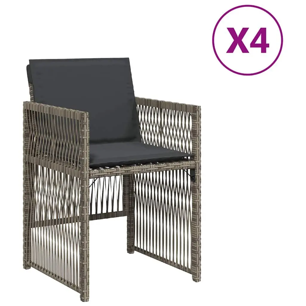 Set of 4 Grey Poly Rattan Outdoor Garden Chairs with Cushions