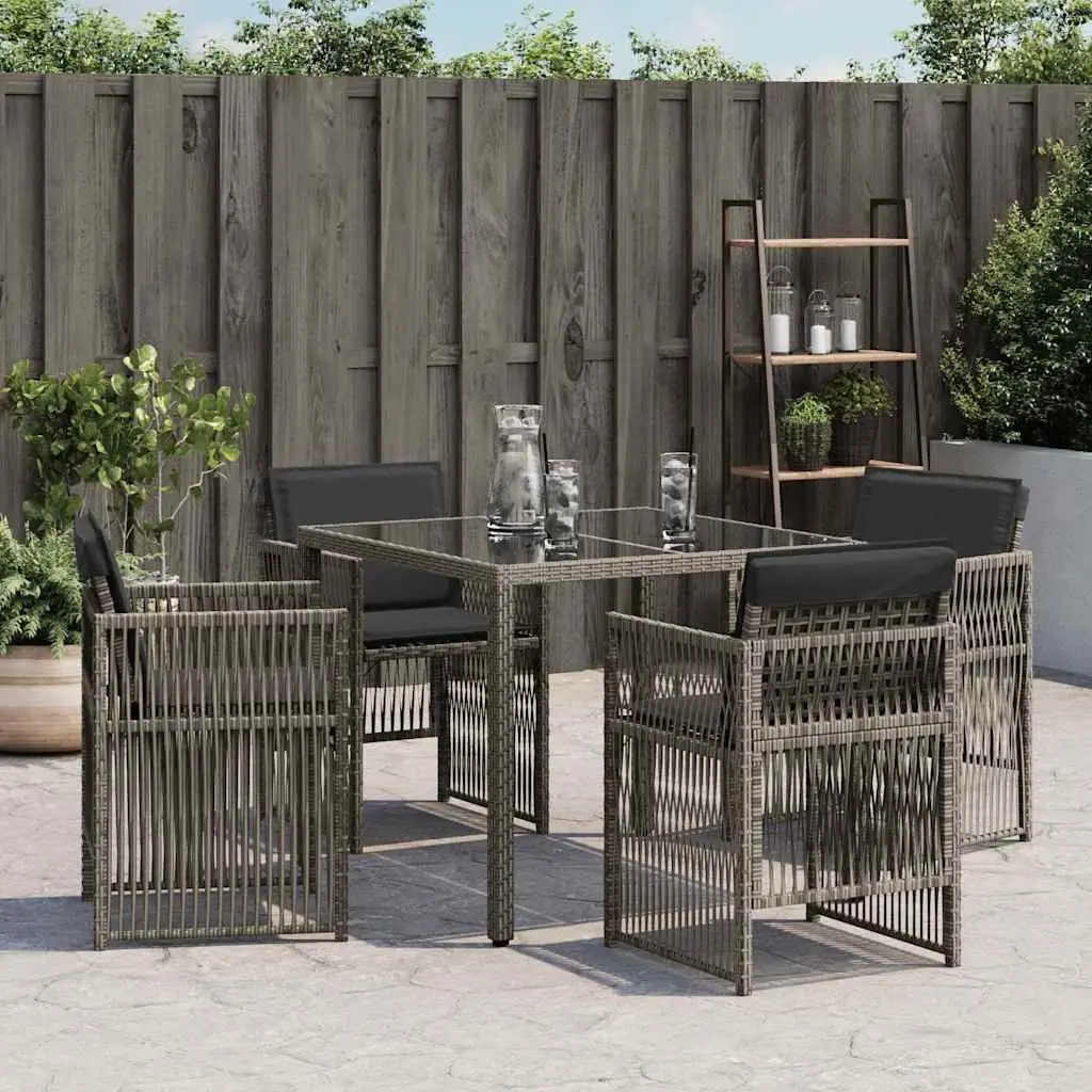 Set of 4 Grey Poly Rattan Outdoor Garden Chairs with Cushions