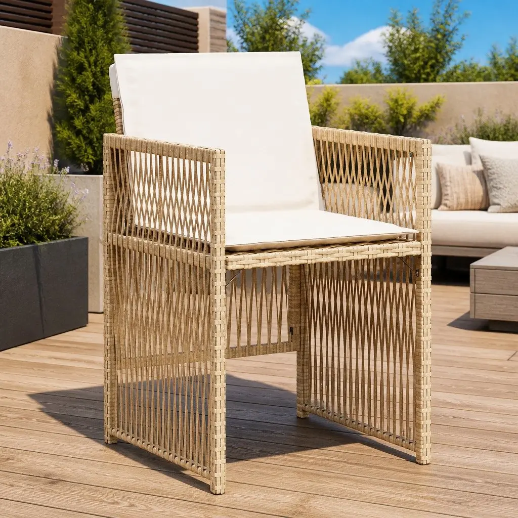 Outdoor Garden Chairs Set PE Rattan Beige with Cushions 4 Piece