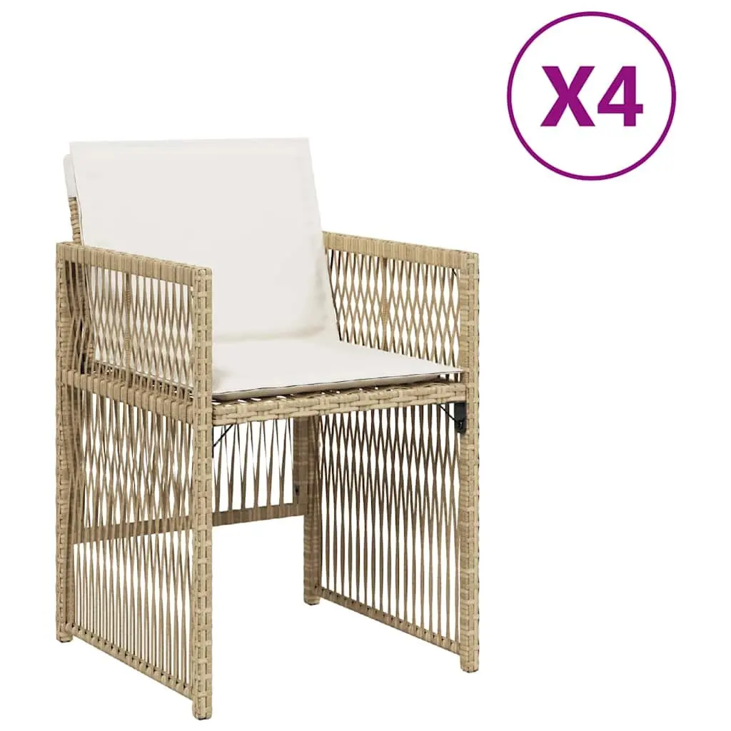 Outdoor Garden Chairs Set PE Rattan Beige with Cushions 4 Piece