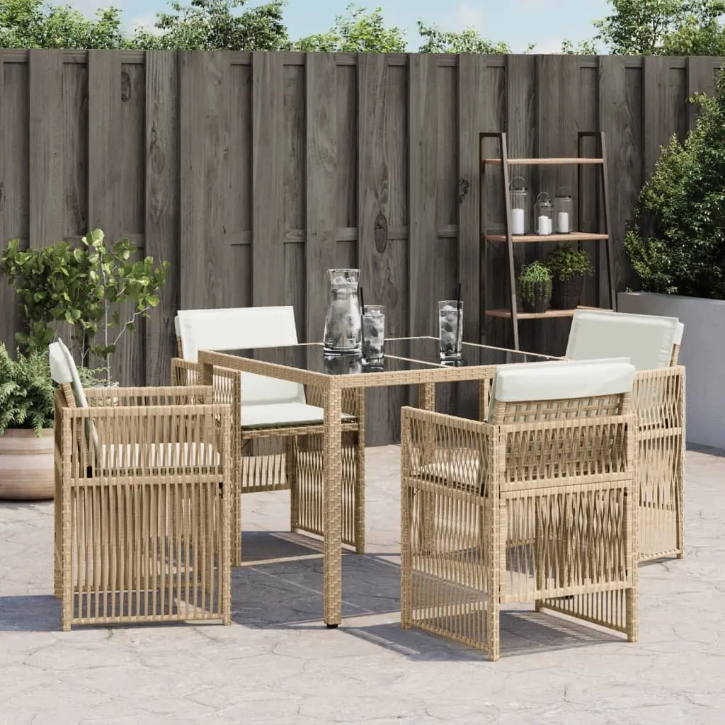 Outdoor Garden Chairs Set PE Rattan Beige with Cushions 4 Piece