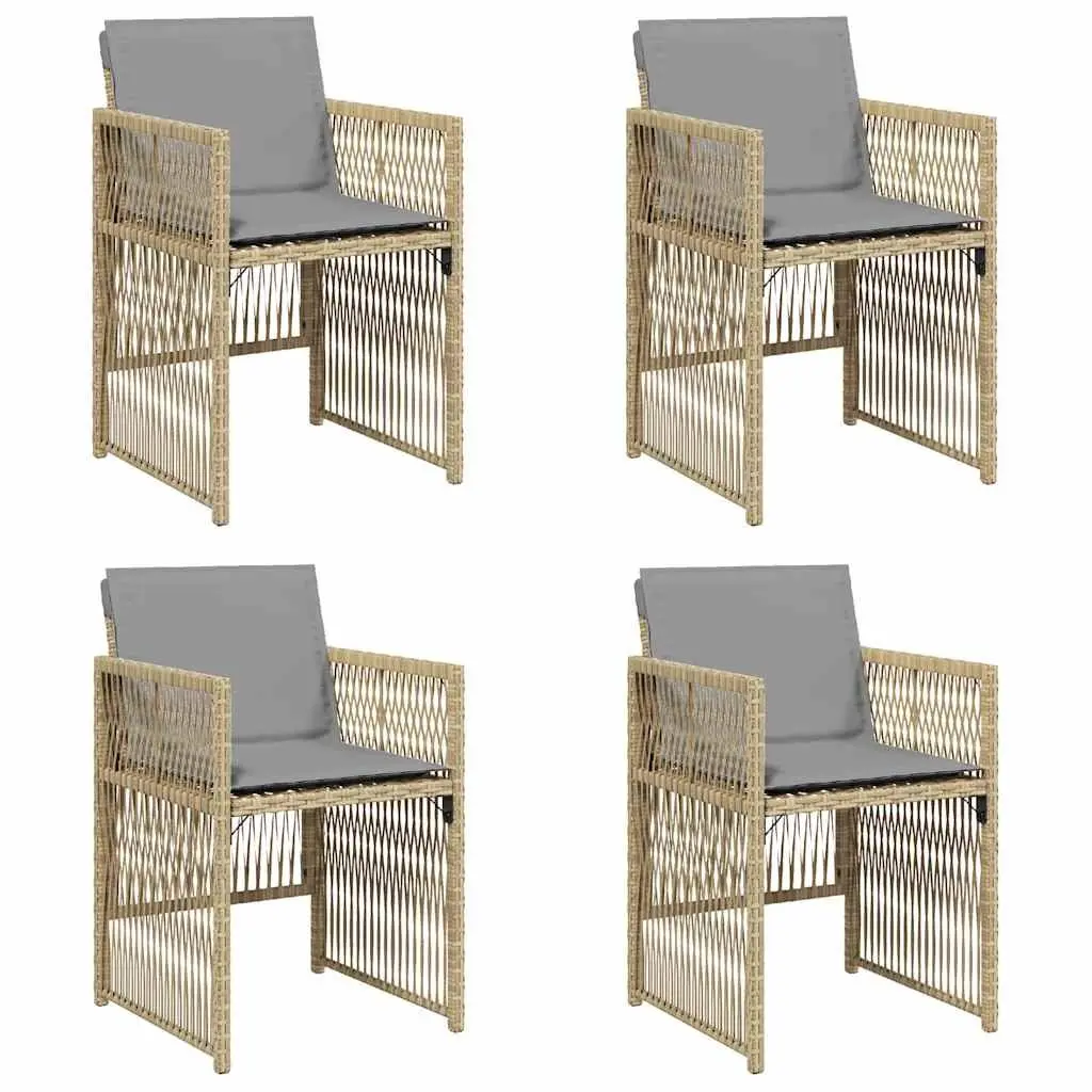 Garden Chairs Set 4 Piece PE Poly Rattan Cushioned Beige