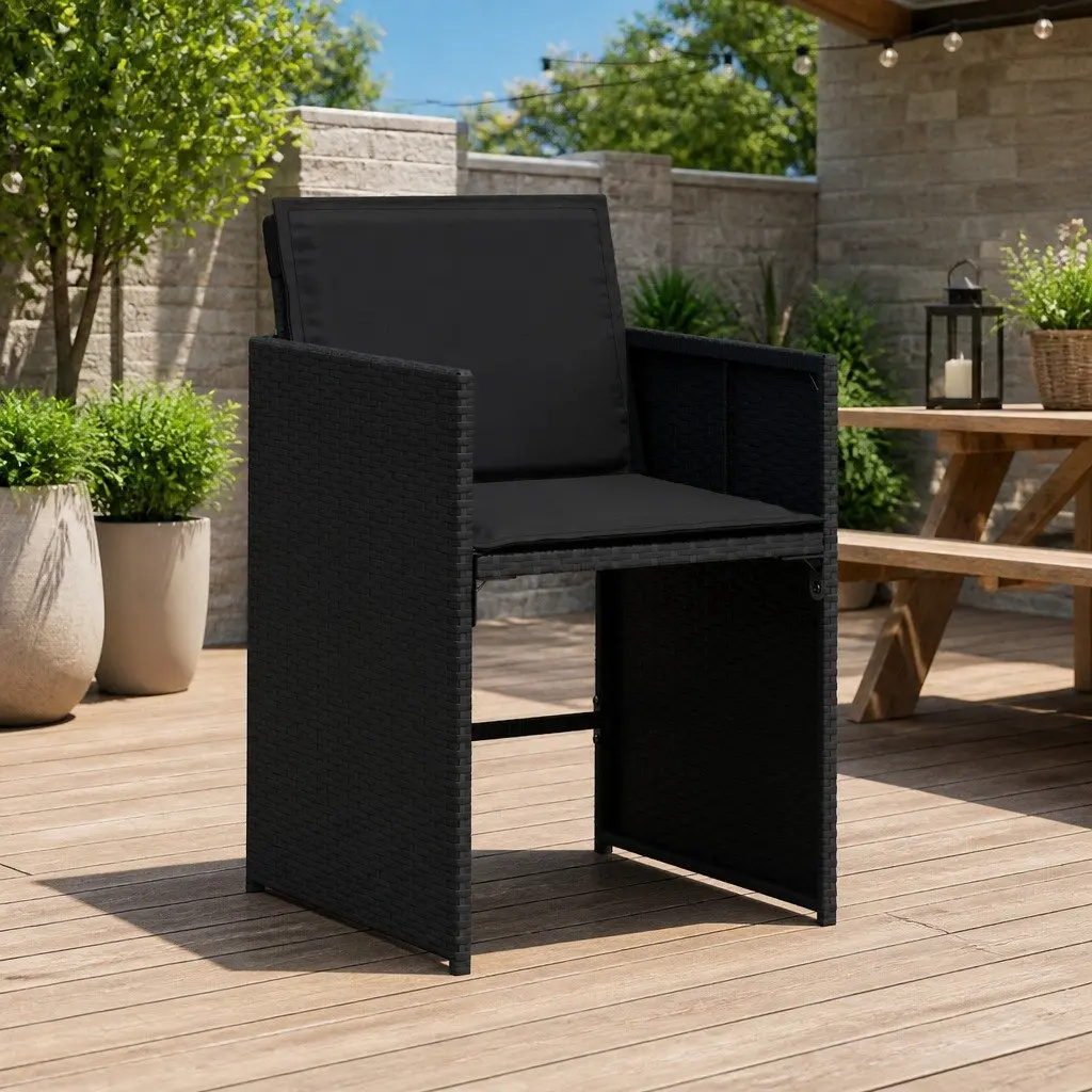 Black Poly Rattan Outdoor Chairs Set of 4