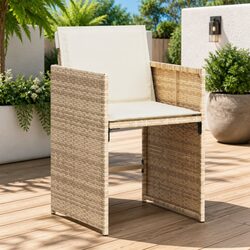 Beige Poly Rattan Outdoor Chairs Set of 4 with Cushions
