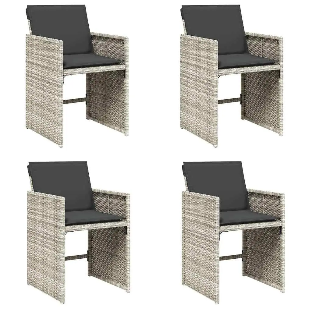 Garden Chairs with Cushions 4 pcs Grey Poly Rattan Outdoor Seating Furniture