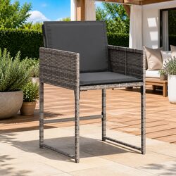 4-Piece Grey Poly Rattan Garden Chairs Set with Cushions