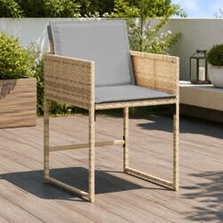 Beige Folding Garden Chairs Set of 4 with Cushions