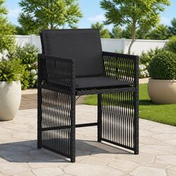 Black Poly Rattan Garden Chairs Set with Cushions