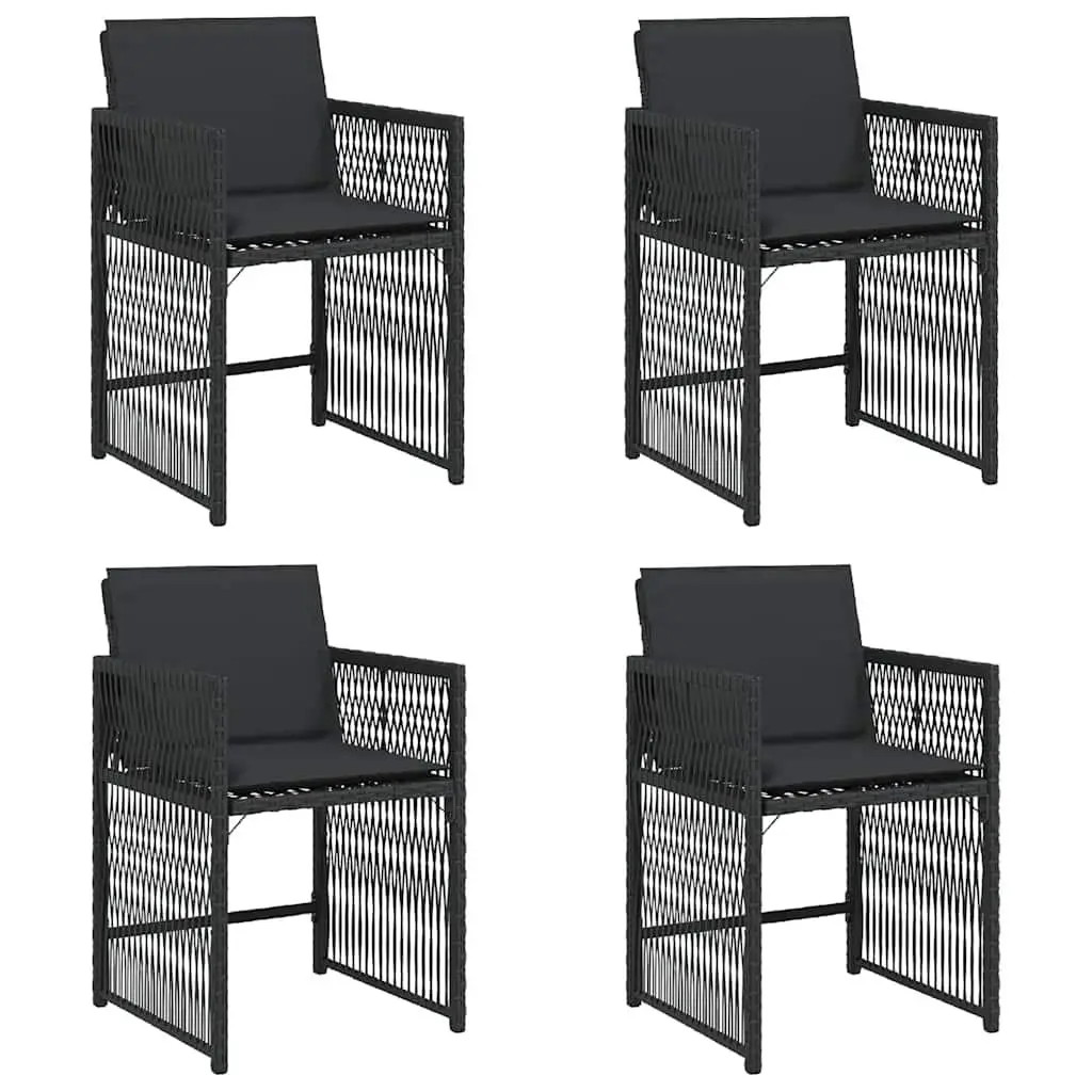 Black Poly Rattan Garden Chairs Set with Cushions