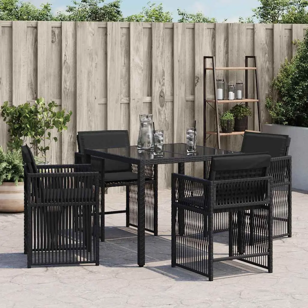 Black Poly Rattan Garden Chairs Set with Cushions