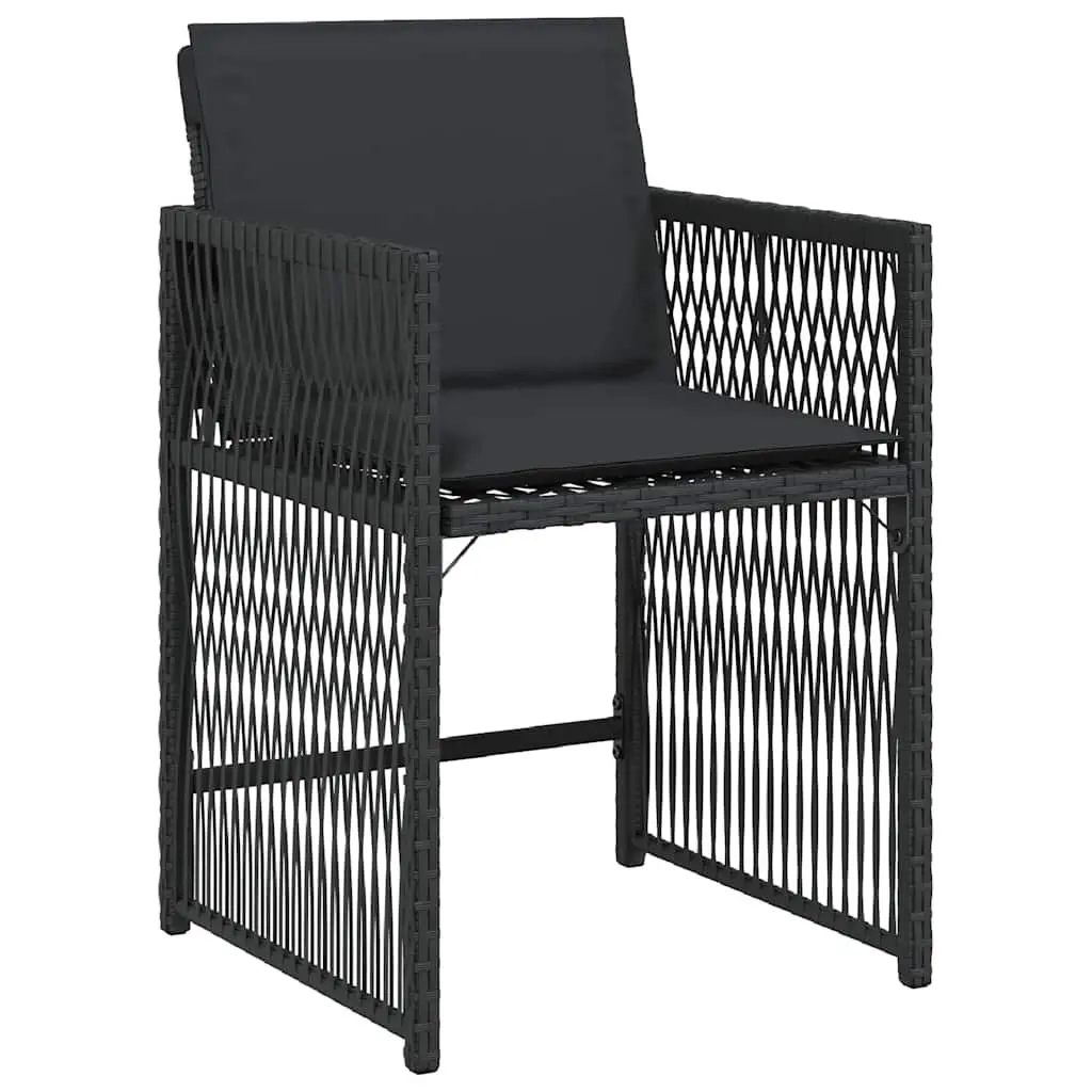 Black Poly Rattan Garden Chairs Set with Cushions