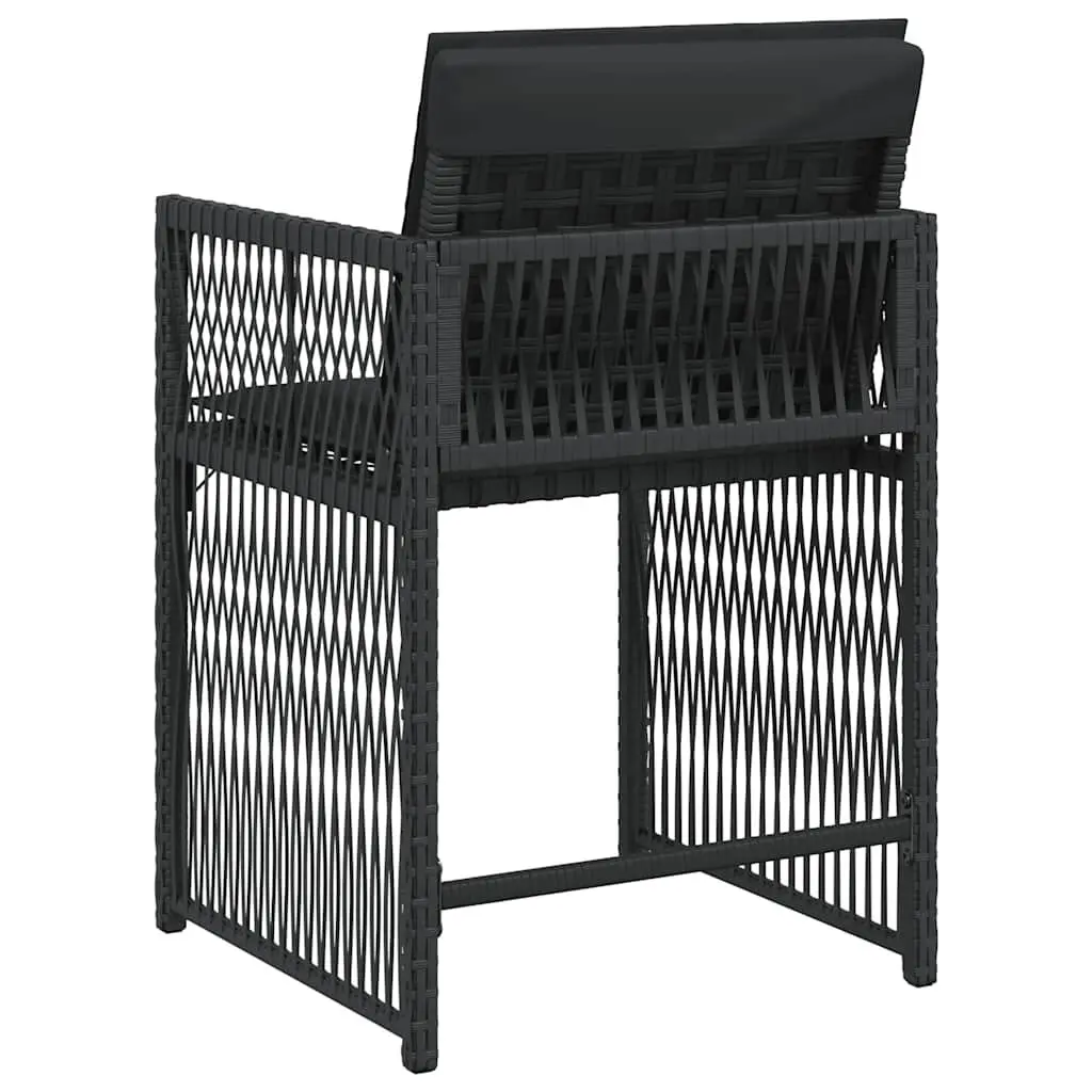 Black Poly Rattan Garden Chairs Set with Cushions