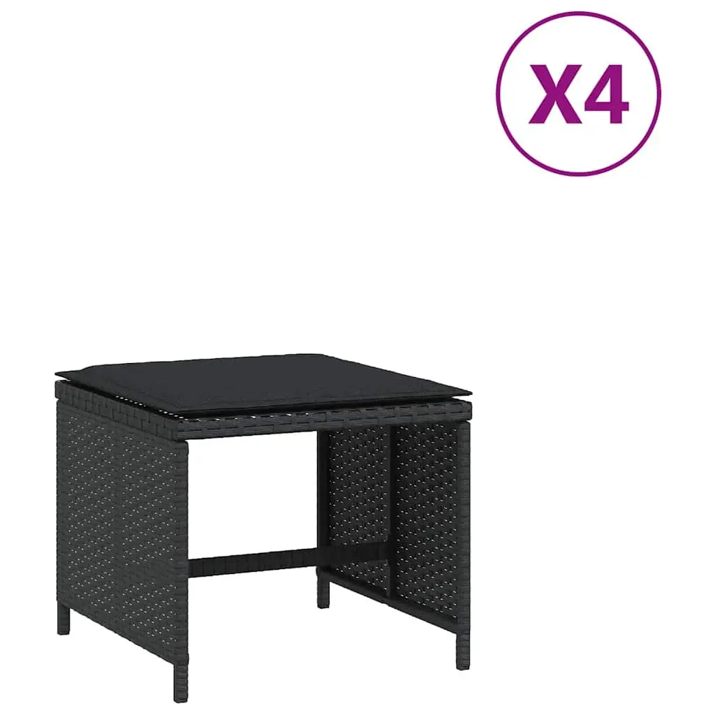 Garden Stools PE Rattan 4 pcs Black Outdoor Cushioned Seating Set