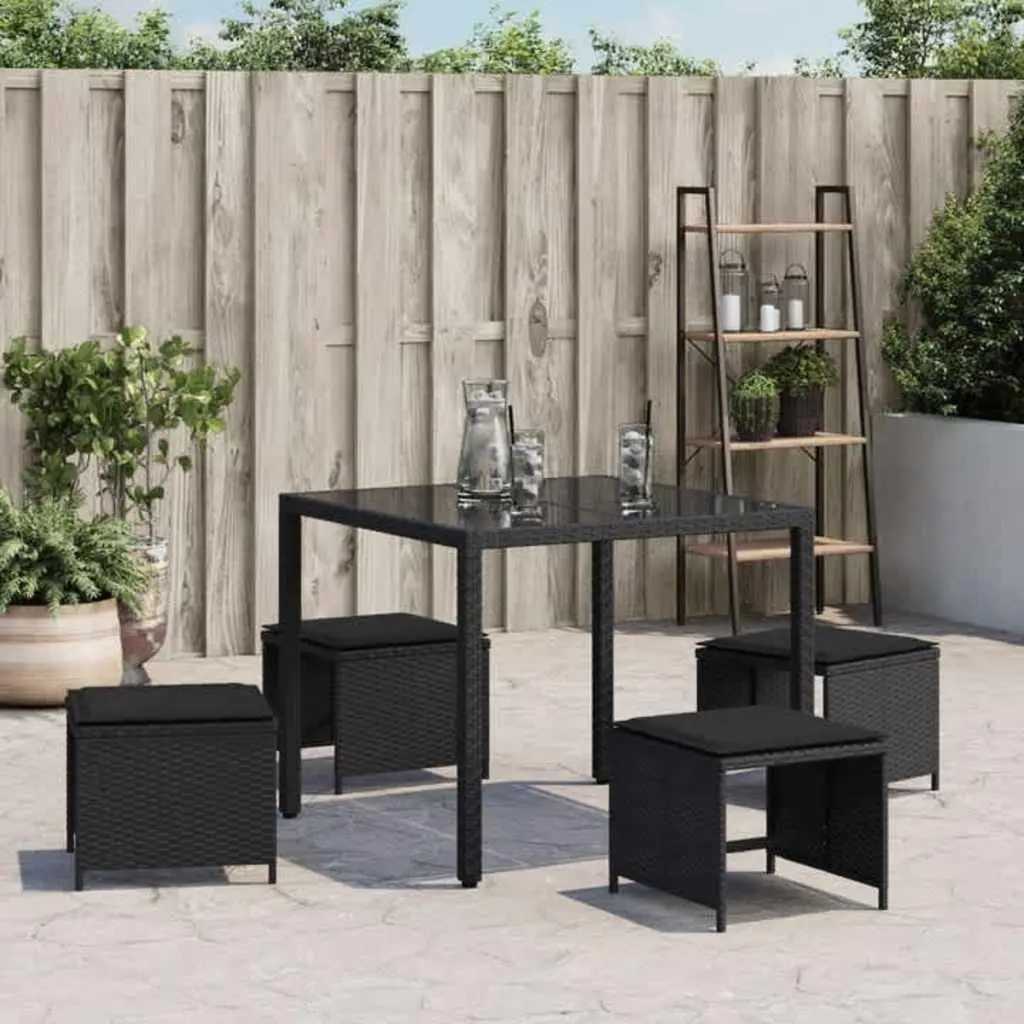 Garden Stools PE Rattan 4 pcs Black Outdoor Cushioned Seating Set