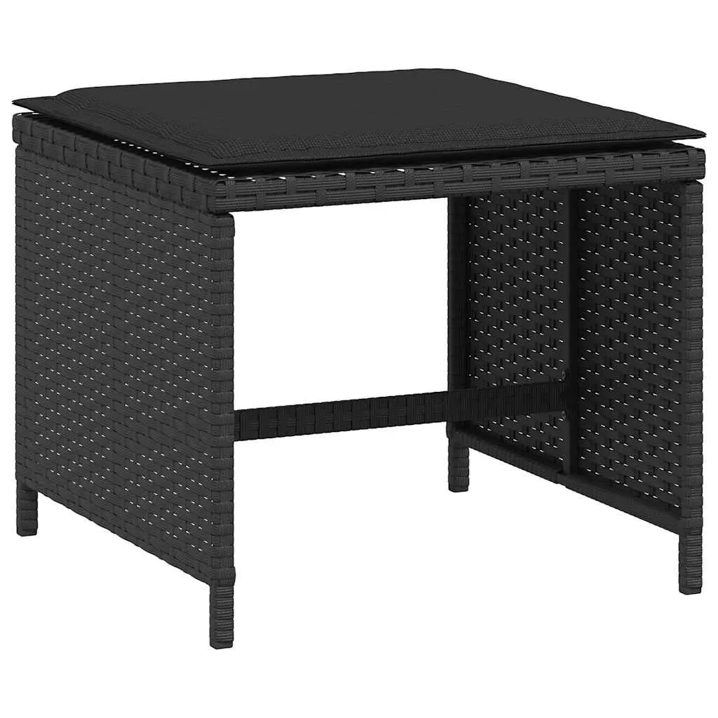 Garden Stools PE Rattan 4 pcs Black Outdoor Cushioned Seating Set