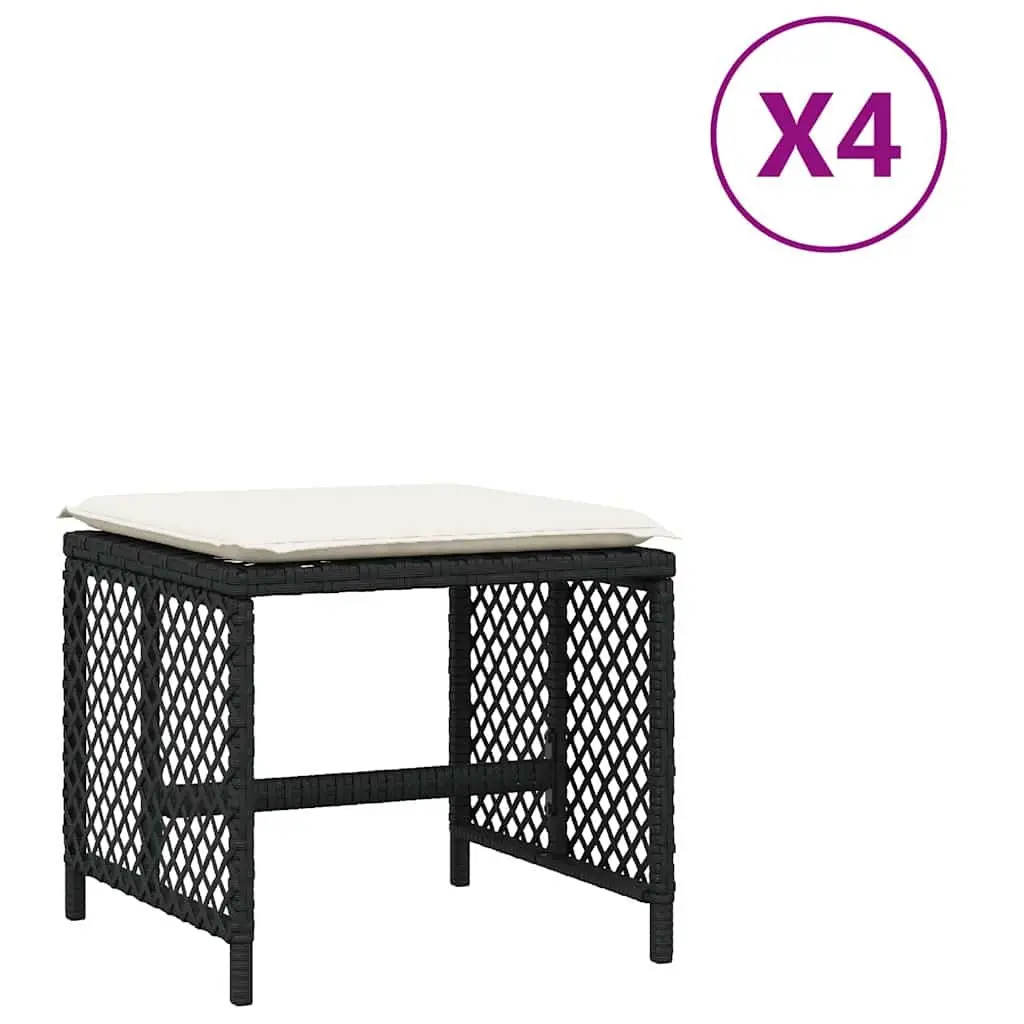 Garden Stools PE Rattan 41x41x36cm Black 4 Piece Outdoor Footrest Seating Set