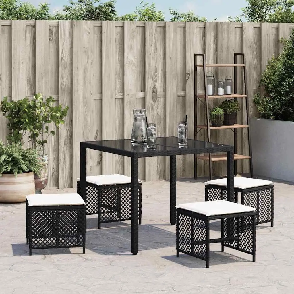 Garden Stools PE Rattan 41x41x36cm Black 4 Piece Outdoor Footrest Seating Set