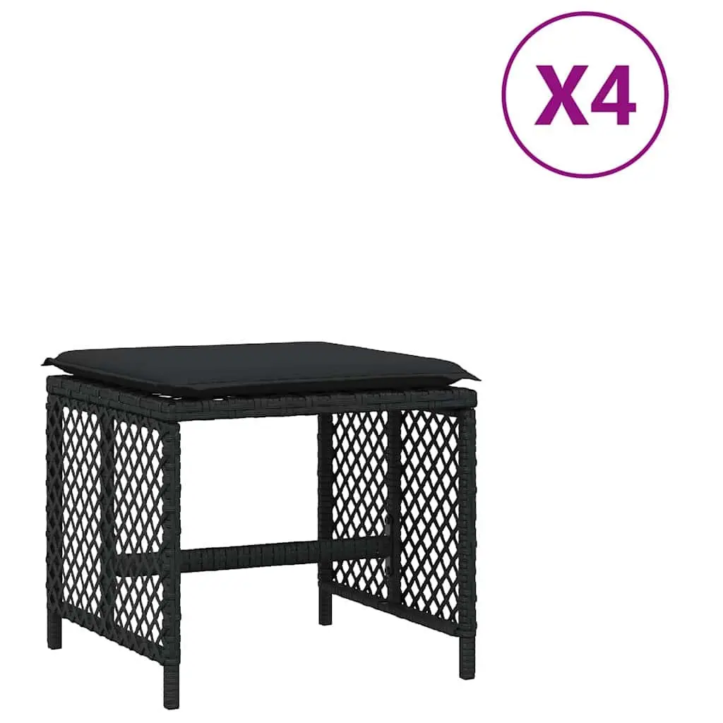 Garden Stools with Cushions 4 Piece Set Outdoor Foot Rest Black 41x41x36cm