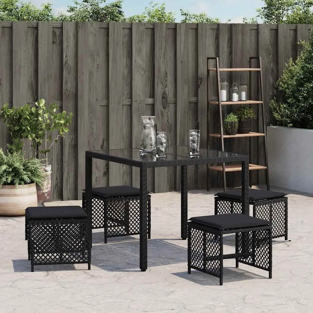 Garden Stools with Cushions 4 Piece Set Outdoor Foot Rest Black 41x41x36cm