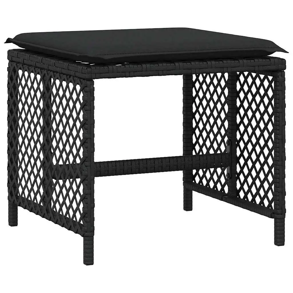 Garden Stools with Cushions 4 Piece Set Outdoor Foot Rest Black 41x41x36cm