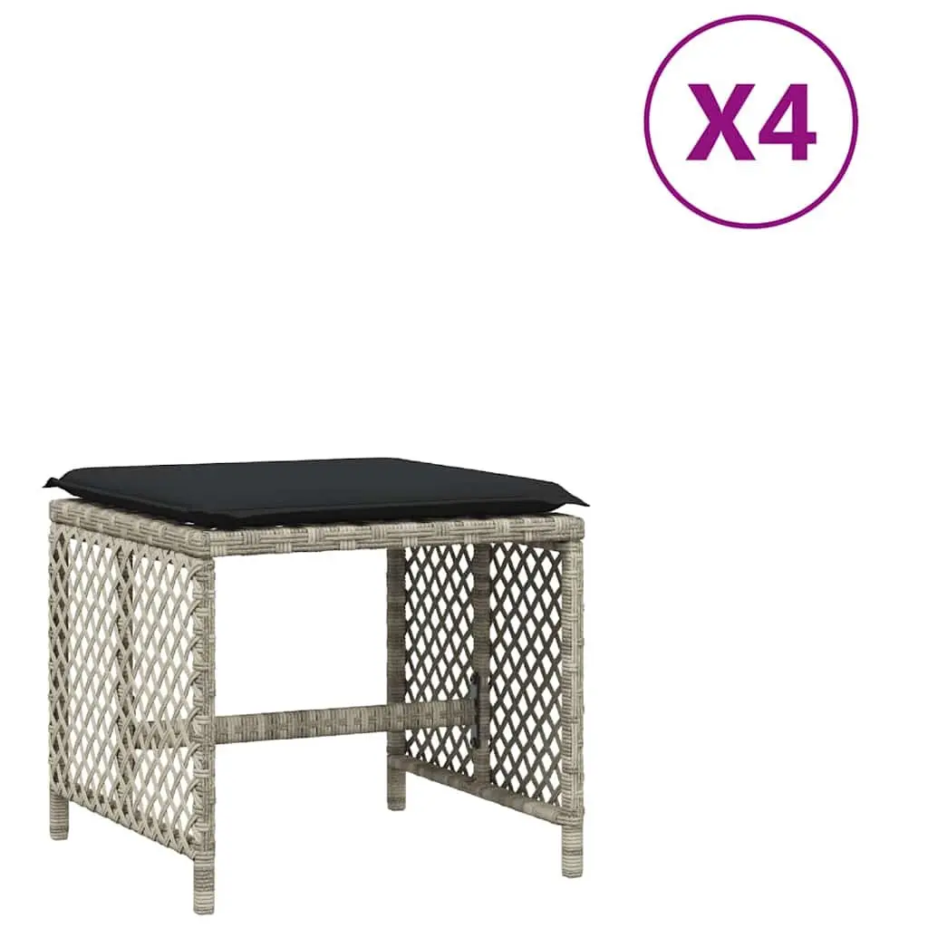 Garden Stools with Cushions 4 pcs Grey Outdoor Seating Poly Rattan Footrest