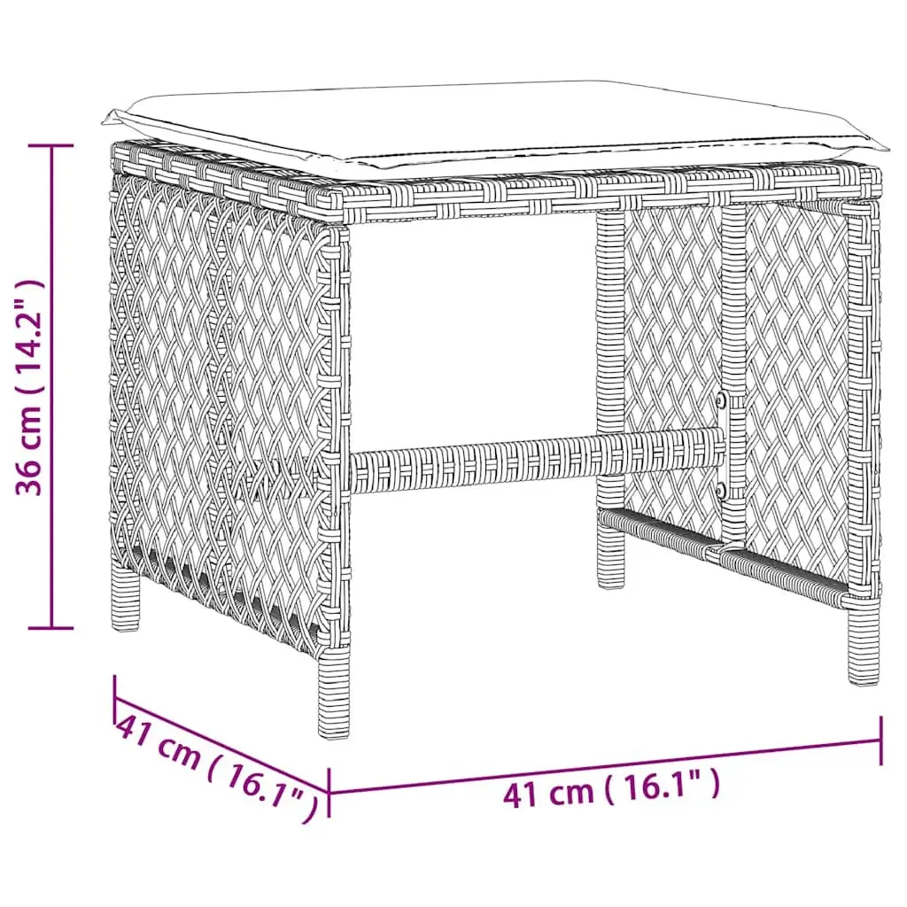 Garden Stools with Cushions 4 pcs Grey Outdoor Seating Poly Rattan Footrest