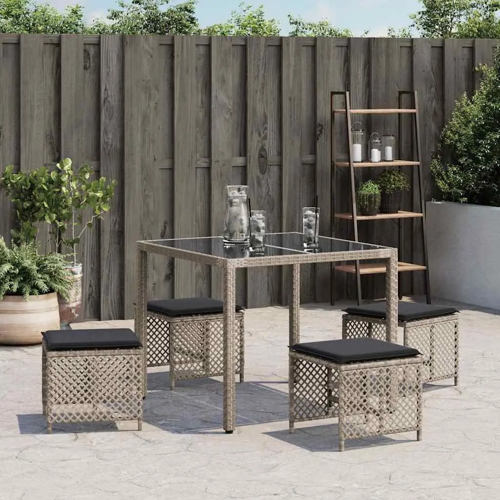 Garden Stools with Cushions 4 pcs Grey Outdoor Seating Poly Rattan Footrest