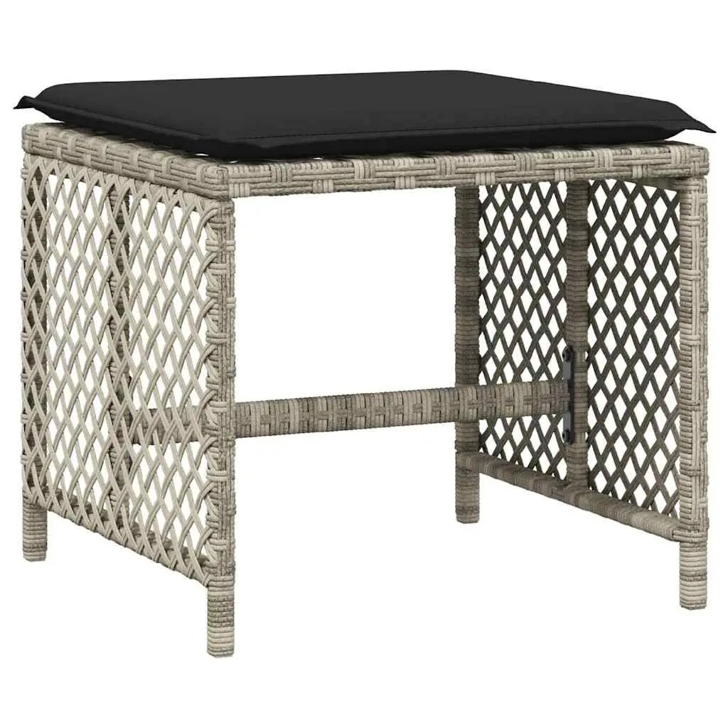 Garden Stools with Cushions 4 pcs Grey Outdoor Seating Poly Rattan Footrest