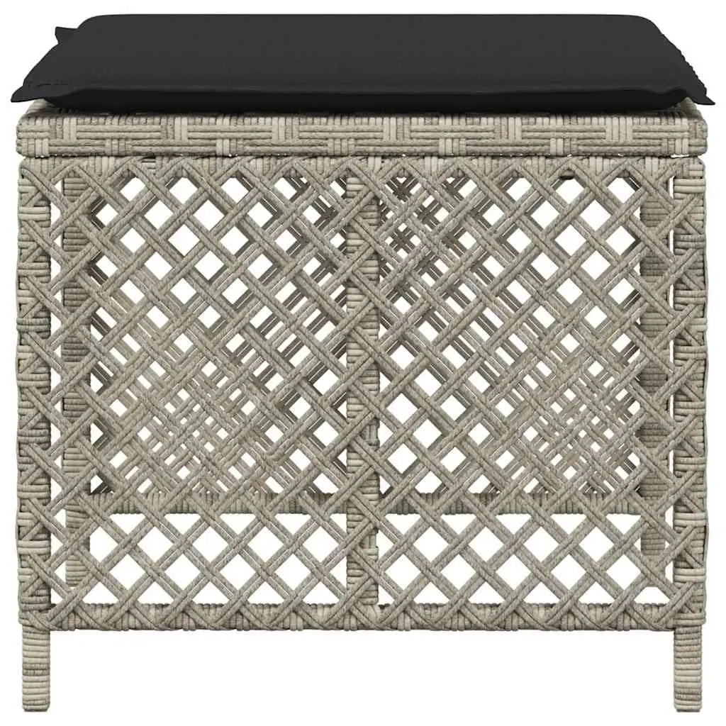 Garden Stools with Cushions 4 pcs Grey Outdoor Seating Poly Rattan Footrest