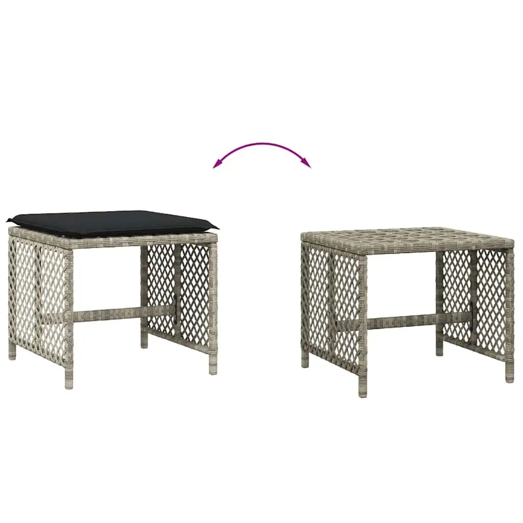 Garden Stools with Cushions 4 pcs Grey Outdoor Seating Poly Rattan Footrest