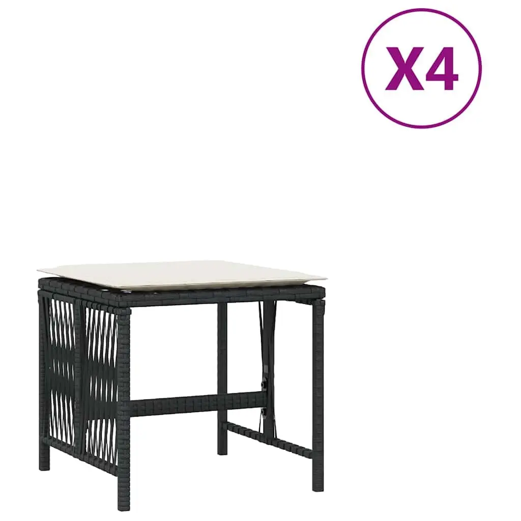 Outdoor Garden Stools with Cushions 4 pcs Black Poly Rattan Seat Pads