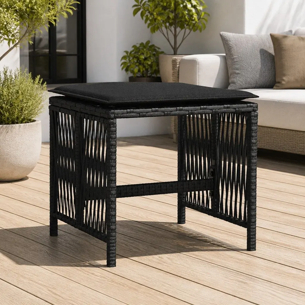 Garden Stools with Cushions 4 pcs Black Outdoor Foot Rests Poly Rattan Seating