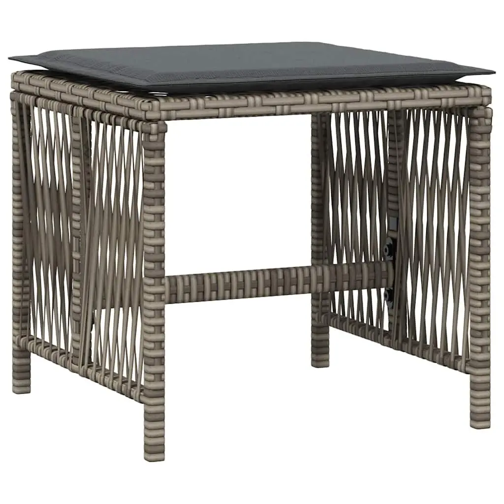 Garden Stools PE Rattan Powder-coated Steel 41x41x36 cm Grey 4 Piece