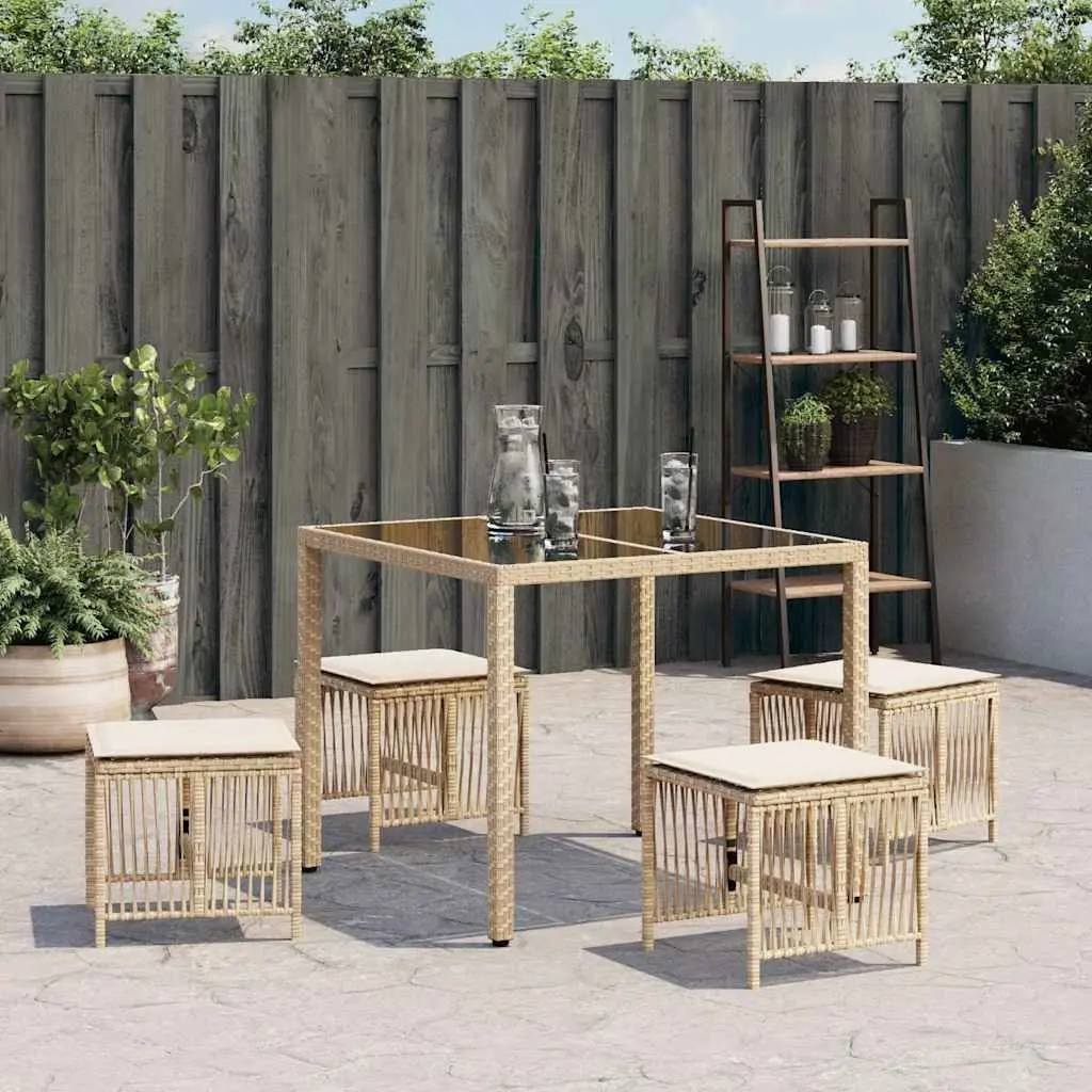 Garden Stools with Cushions 4 pcs Beige Set