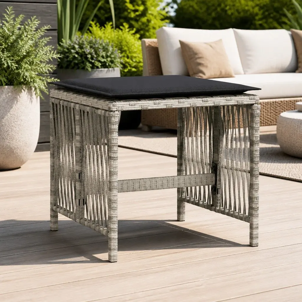 Grey Garden Stools with Cushions Set of 4
