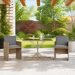 Beige Poly Rattan 3 Piece Bistro Set with Cushions