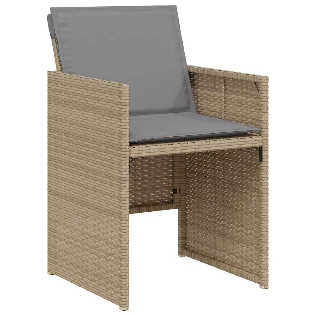 Beige Poly Rattan 3 Piece Bistro Set with Cushions