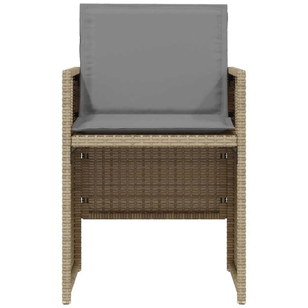Beige Poly Rattan 3 Piece Bistro Set with Cushions
