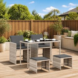 Premium 5 Piece Garden Dining Set with Grey Rattan Chairs